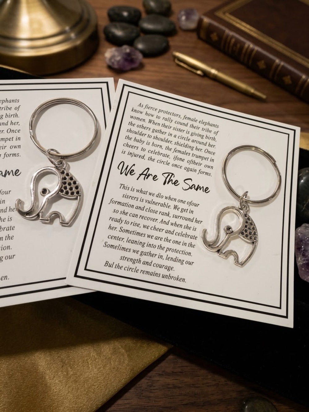 Silver Elephant Sister Friendship Keychains Set of 2 – “We Are The Same” Gift
